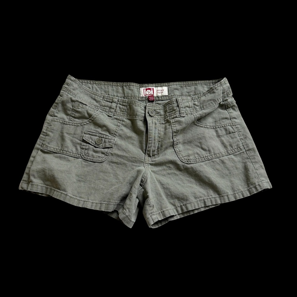 Y2K LEI Ashley Utility Lowrise Cargo Shorts Olive Green Linen Blend Sz 13